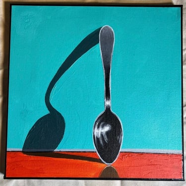 Pop Art Acrylic Painting on Canvas Titled “Spoon + Shadow”, 12 x 12, signed by NYC Artist Robert Box, former member if 80s band The Shirts 