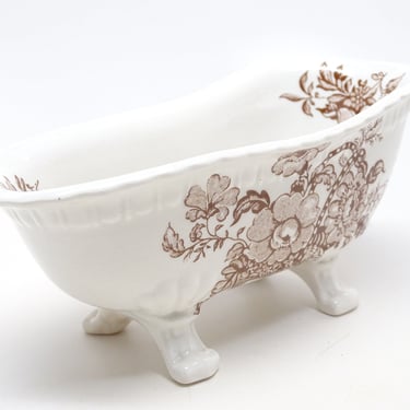 Antique English Soap Dish, Floral Staffordshire Ironstone Brown Transferware, Made in England 