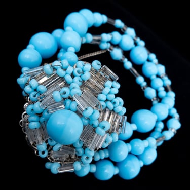 Miriam Haskell Blue Beaded Flower Bracelet