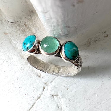 Blues and Greens Band Multi Stone Cabochon with Emerald and Turquoise 