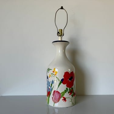 1980's Vintage Milk Jug Floral Design Ceramic Table Lamp 