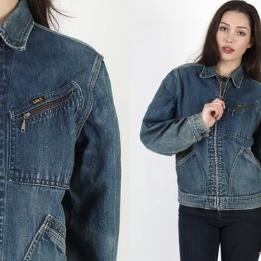 50s 60s Lee Sanforized Blue Jacket, Jelt Denim Trucker Jean Coat, Vintage Full Talon Metal Zipper 