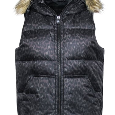 Coach - Brown & Black Cheetah Print Puffer Vest w/ Faux Fur Hood  Sz S