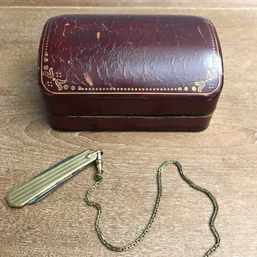 Early 20th century domed burgundy leather presentation box, marked BWM on base 