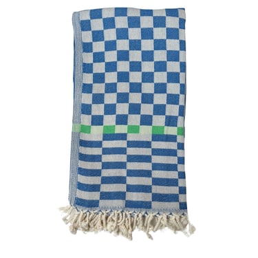 100% Cotton Checkered Jacquard &quot;Pestemal&quot; Towel Blue/Green
