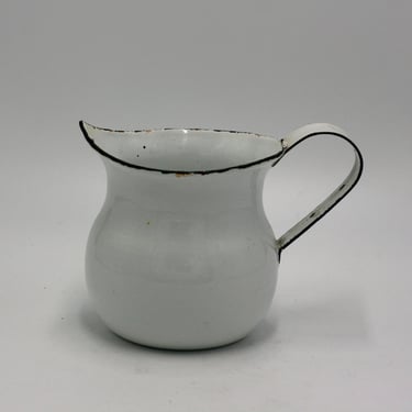 vintage small white enamel pitcher 
