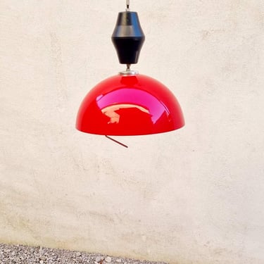 Mid Century Red Plastic Pendant Lamp / Retro Pendant Lamp / Hanging Light / Space Age Lighting / Adjustable Retro Light / Yugoslavia / '70s 