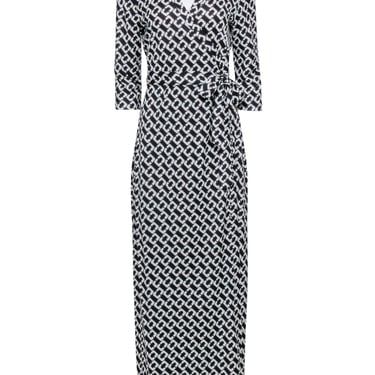 Diane von Furstenberg - Black & White Chain Link Wrap Dress Sz 10