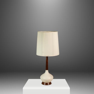 Mid-Century Modern Elongated Teardrop Table Lamp in Walnut & Porcelain, USA, c. 1960's 