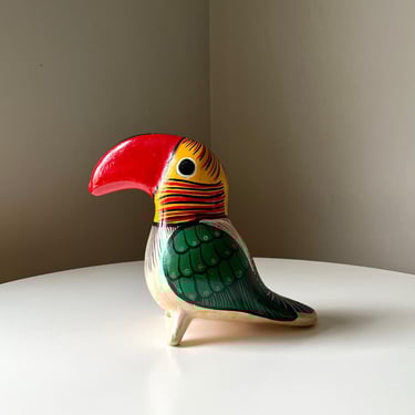 Vintage Large Hand Painted Tonala Style Ceramic Toucan Sculpture/ Piggy Bank (Made in Acapulco, Mexico) 