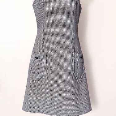 60's MOD Black & White Checkered Dress by Gallant Vintage 1960's Polyester Shift Dress 1970's Northern Soul style 