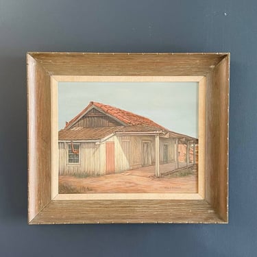 Vintage Landscape Painting of Western Town by Wanoa S. Neumann, c.1960’s 