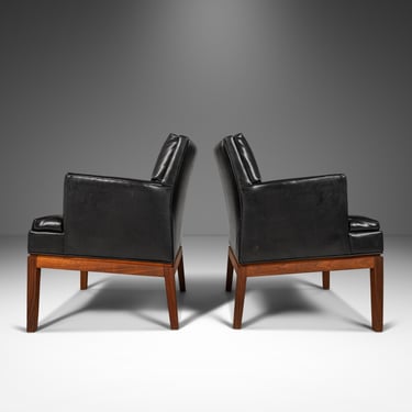 Set of Two (2) Mid Century Modern Lounge Chairs by Marble Imperial in Leatherette & Walnut, USA, c. 1960's 