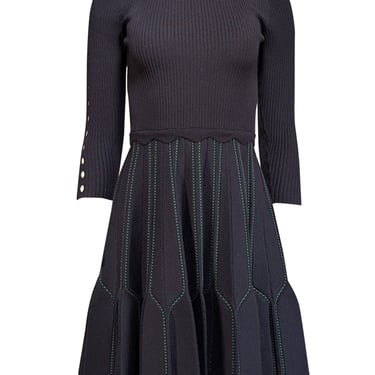 Sandro - Navy Ribbed Knit Dress w/ Pleated Skirt Sz 4