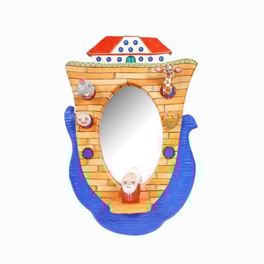 Ken Briscoe Wooden Mirror Hand-Carved Wall Hanging Folk Art Noah's Arc Vintage 