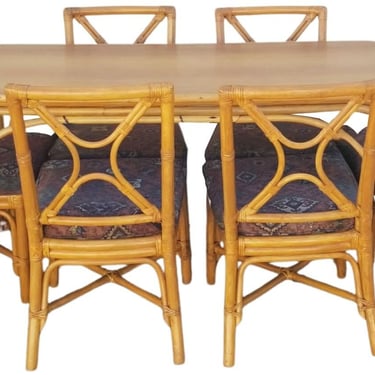 Restored Rattan Dining Room Table and Chairs Set 