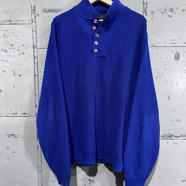 Size Men’s xl Vintage 90s Eddie Bauer  Quarter Button Up Long Sleeve Knit Sweater cobalt Henley Classic Style 