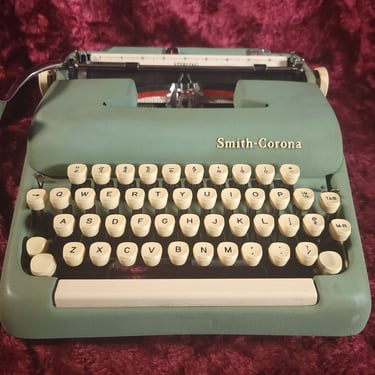 Smith Corona Sterling 5A Series Manual Portable Typewriter in Alpine Blue with Case, 1959 