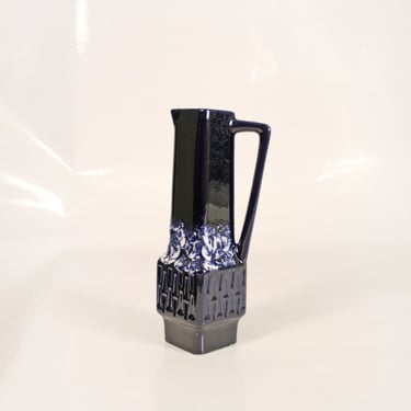 Vintage Stein Keramik Navy Blue Fat Lava Ceramic Pitcher Vase Retro Modernist Rectangular Mid Century Modern West German Pottery Art WGP WGC 