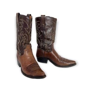 Vintage DAN POST 2-Tone Cowboy Boots ~ 10 D ~ Western / Rockabilly / Ranch Wear ~ Pointed X-Toe 