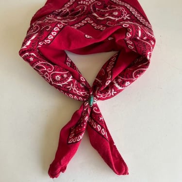 Vintage 90s USA made Paris Red Printed Cotton Square Neck Tie Western Bandana 