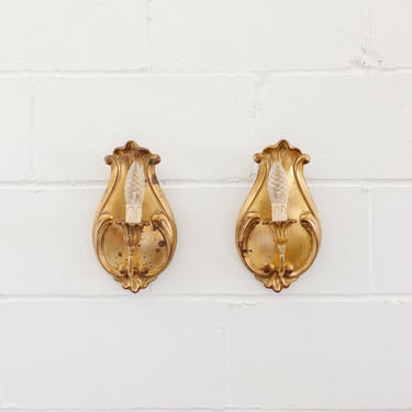 pair of 1930s French gilt wood art deco sconces