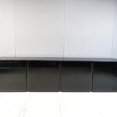 Large black lacquered italian sideboard, 1970s - Minimalist sideboard - vintage credenza - high gloss black credenza 