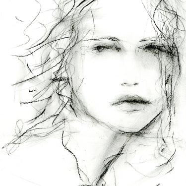 Expressive Female Portrait Painting -Mixed Media Female Face Portrait - Black White Art - Art Gift -9x12 - Ready to Frame -Charcoal Art 