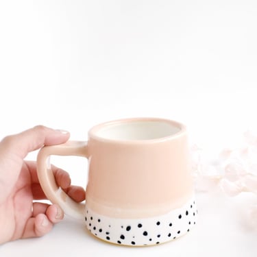 Whimsical Modern Pink Blush Ceramic Mug with Hand Painted Confetti Dots 