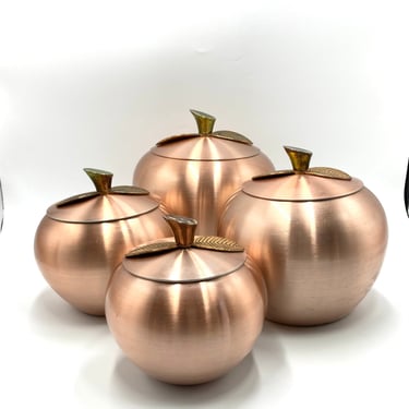 Vintage Chrom-Ever Aluminum Copper Color Apple Kitchen Canisters, Set of 4, Retro, Mid Century Canister, Kitchen, Rose Gold, Chrome Apples 