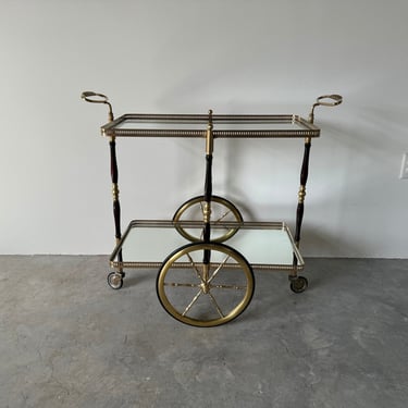 1950's French Maison Bagues  Brass & Wood  Serving Bar Cart 