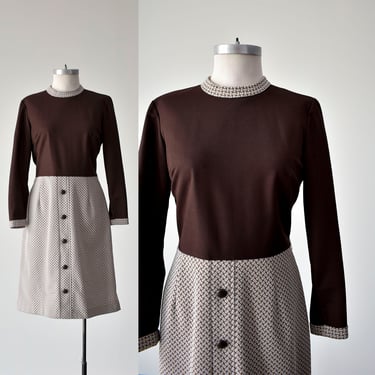 Vintage 1970s Polyester Dress / 1970s Brown Dress / Vintage 1970s Dress / Vintage 70s Dress / Brown Longsleeve Dress / Vintage Dress 