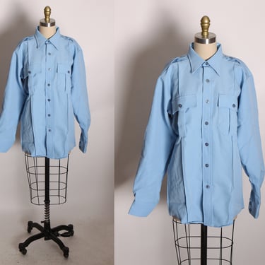 Deadstock 1970s Blue Long Sleeve Button Down Front Uniform Shirt by Clifton Super Shirt -L-XL 