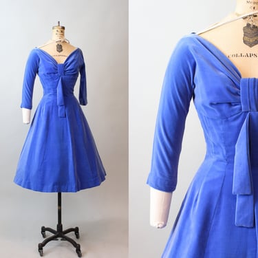 1950s SUZY PERETTE blue VELVET dress xs | new fall 