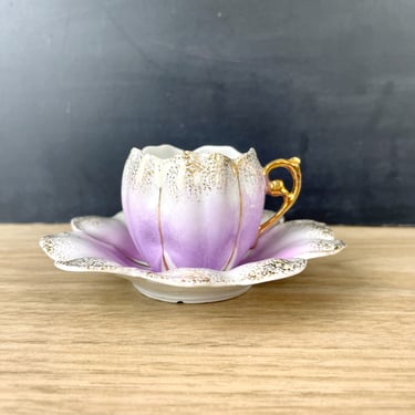 Vintage purple tulip demitasse cup and saucer - hand painted 