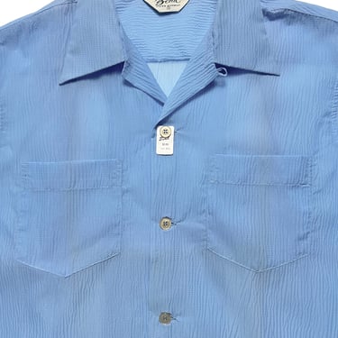 NEW w/ Tags ~ Vintage 1950s BOND Lightweight Nylon Seersucker Sport Shirt ~ size M ~ Loop / Camp Collar ~ Spring / Summer ~ NOS / Deadstock 