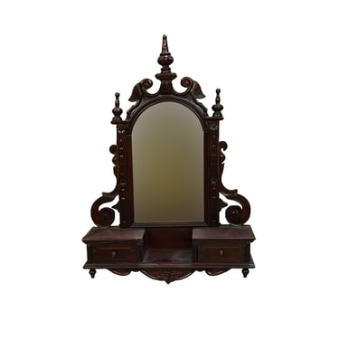 Oriental Asian Vintage Brown Wood Wall Mount Mirror Chest ws2321E 