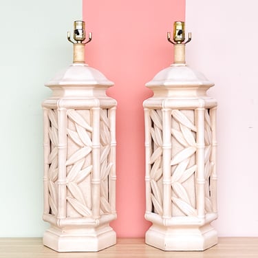 Pair of Faux Bamboo Leaf Lamps