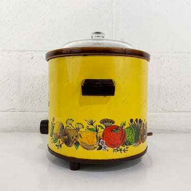 Vintage Crockery Simmer Pot Working Crock Mustard Yellow Vegetables Ceramic Spice Of Life Mid-Century Kitchen Cookware 1970s 