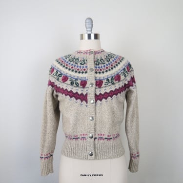 Vintage fair isle cardigan, wool, nordic, icelandic, size small, medium 