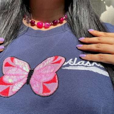 Abacaxi Upcycled Butterfly-Beaded Patchwork Tee