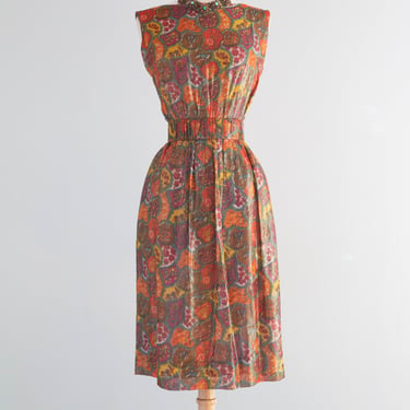 Elegant Early 1960's Autumnal Floral Lame' Cocktail Dress / Medium