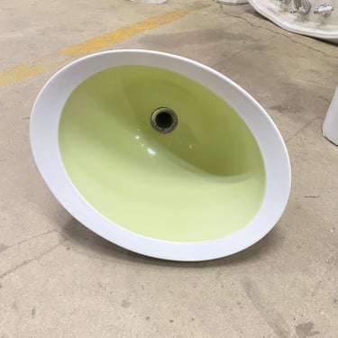 Vintage Two-Tone White and Lime Green Vessel Sink (2 Available)