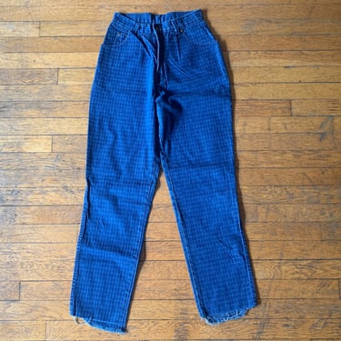 70s Zena High-Waisted Grid Print Tapered Denim Pants 