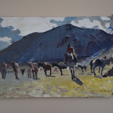 1930's Russian Oil Painting, Nikolai Kotov, Horses Parade 