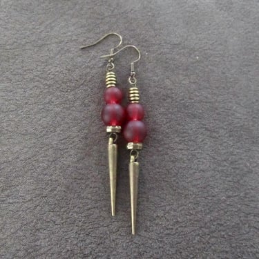 Red frosted glass spike earrings 