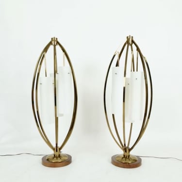 Pair of Brass And Blown Glass 3-Way Table Lamps