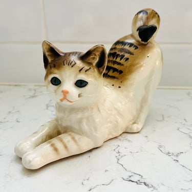 Vintage Ceramic Inarco Stretching Cat Figurine E1391 1963 Brown Black White Japan Figurine by LeChalet