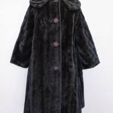 Faux Fur Coat, Vintage Vegan Fur, Dark Brown, Large Women, Faux Mink Fur 