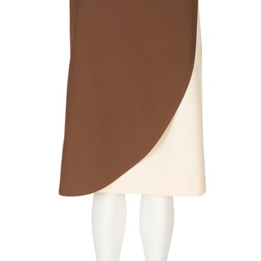 Escada 1980s Vintage Brown & Cream Color Block Wool Wrap Skirt Sz XS 